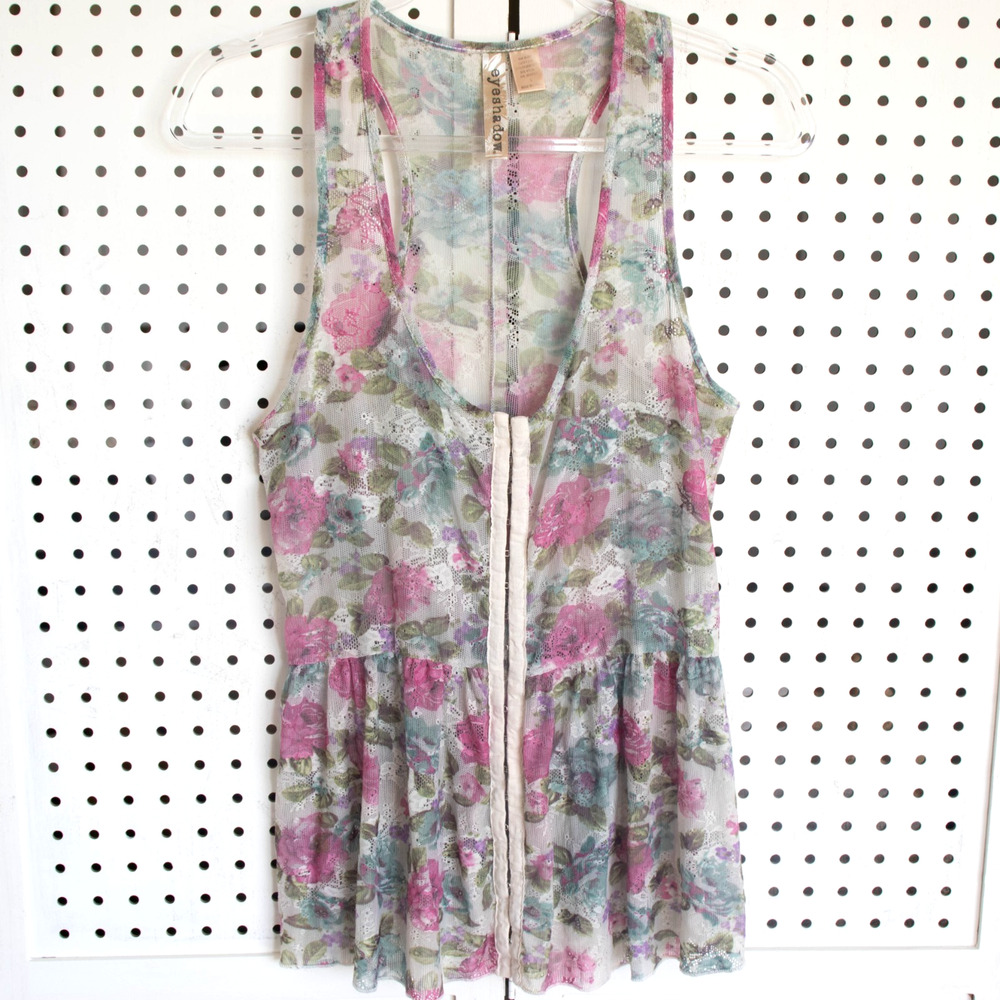 Eyeshadow Womens Size L Pink Lace Crochet Tank Top Boho Festival